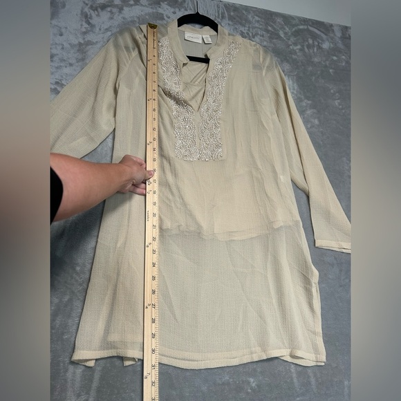 Chicos Sheer Layered Tunic Top Women’s Small 0 Beige beaded - Picture 6 of 6